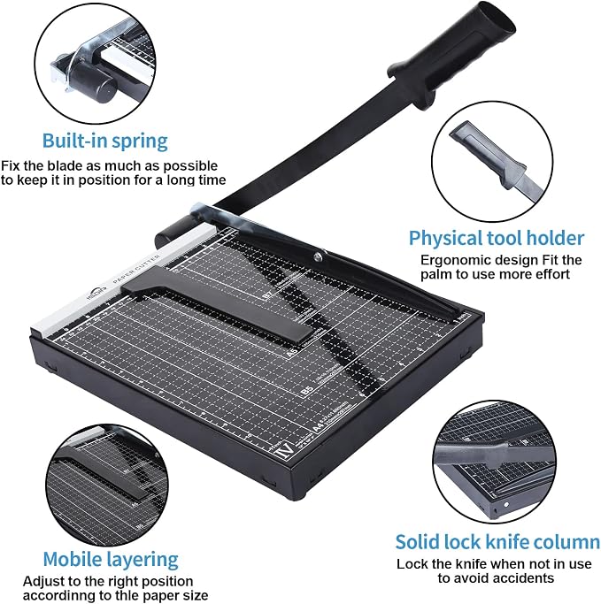 ISDIR Guillotine Paper Cutter 12" with Integrated Pressure Bar – Heavy Duty Metal Base, 15 sheet Capacity, Magnetic Guide & Safety Guard – Precision Trimmer for Cardstock, Crafts, DIY, Photos & Office