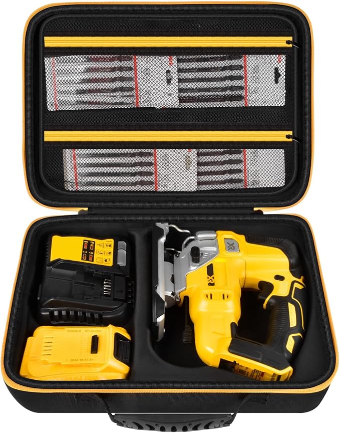 ANKHOH EVA Hard Case for DEWALT DCS334B/DCS335B Jig Saw, Black | Custom-fit EVA jigsaw Case with Blade, Battery and Charger Storage, Handle and Shoulder Strap, Box Only