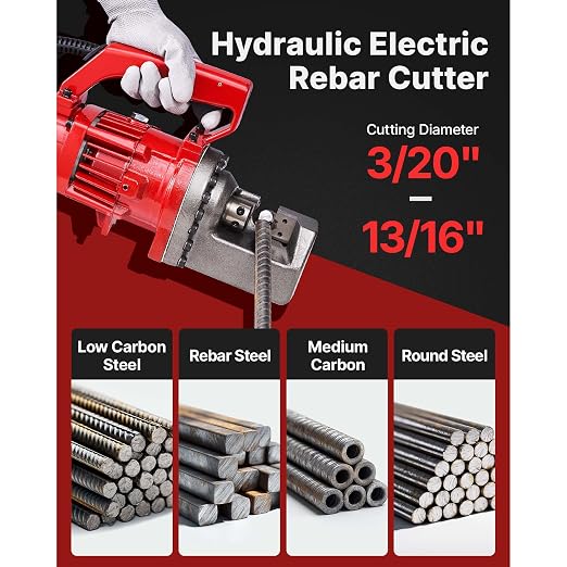 Happybuy Electric Hydraulic Rebar Cutter 1250W RC-20 110V - Portable, Cuts #6 4-20mm Rebar in 4 Seconds, with Stainless Steel Carry Case