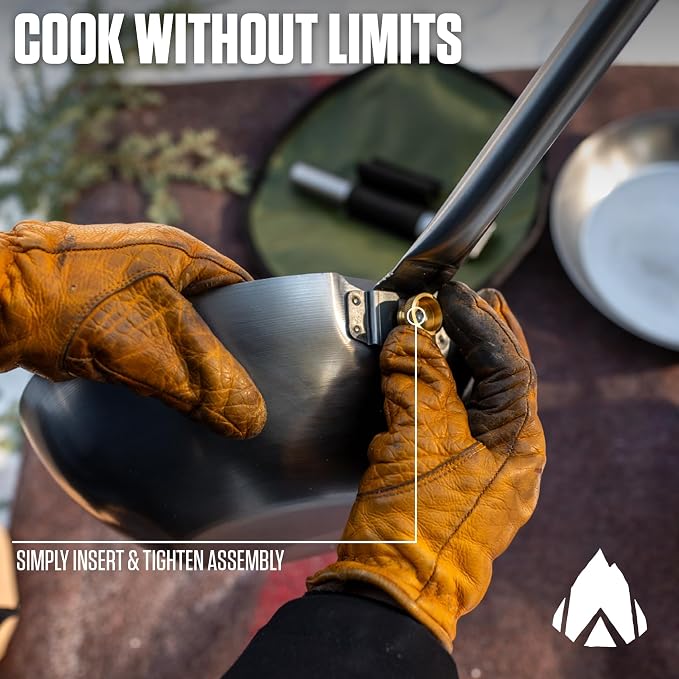 AGAWA CARBONTRAIL12 Adventure Cook Set | Nitrided Carbon Steel Camping Cookware with Removable Handles & Cordura Storage Case | Lightweight Outdoor Cook Set for Camping, Open Fire Cooking