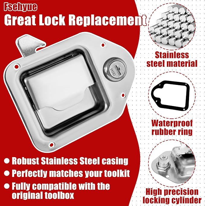 2Pcs Heavy Duty Tool Box Paddle Lock Stainless Steel Truck Toolbox Latch Replacement Kit with 2 Keys RV Trailer UTV Campers