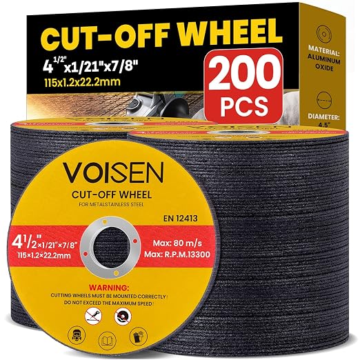 VOISEN 4 1/2 Cut Off Wheel,200 PCS Angle Grinder Cutting Disc 4-1/2" x 1/21" x 7/8" Thin Metal & Stainless Steel Cutting Wheel,Grinder Blades Professional Fast Cutting Disc