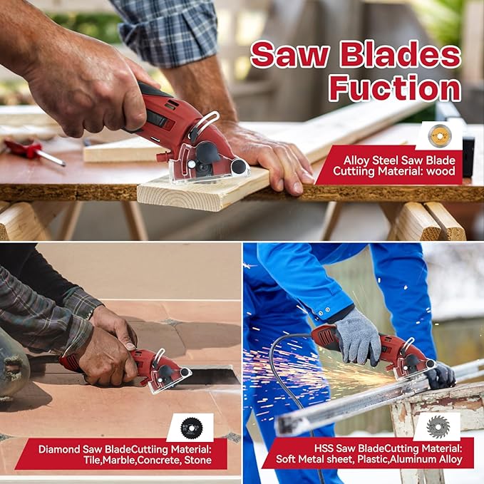 Corded Mini Circular Saw, 400W 110V 3400RPM Multifunction Handheld with 6 Blades Max Cutting Depth ½ Inch, Compact Small Circular Saw for Wood Drywall Tile PVC Pipe Soft Metal