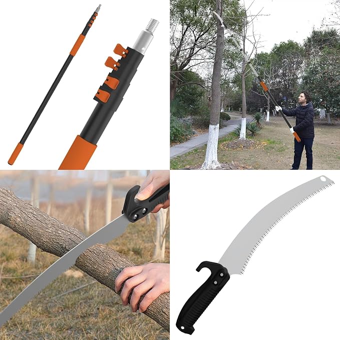 AgiiMan 18FT Reach Pole Saws for Tree Trimming, Pole Saw with 3-12FT Telescoping Extension Pole, Pruning Saw with 19" 3X Detachable Saw, Non-Slip Handle, Tree Trimmer for Garden Palms Shrubs