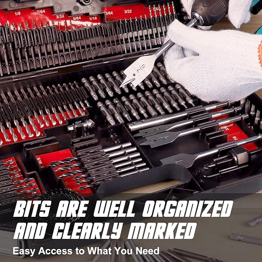 COMOWARE 246 Pcs Drill Bit Set with Case for Wood, Metal, Masonry, Cement and Screwdriver Bits