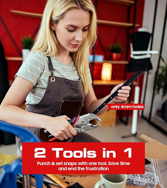 Heavy Duty Snap Fastener Tool, Snap Kit with 140 Pcs, Punching Capable, Magnetic Mold, Beginner-Friendly Snap Installation Tool, Boat Covers, Leather & Fabric Repair Installation
