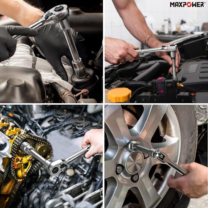 MAXPOWER 1/2" Drive Socket Wrench Set, 16-Piece, Including 13-Piece SAE Sockets, 1/2" Drive Breaker Bar, 1/2" Ratchet Wrench and Extension Bar