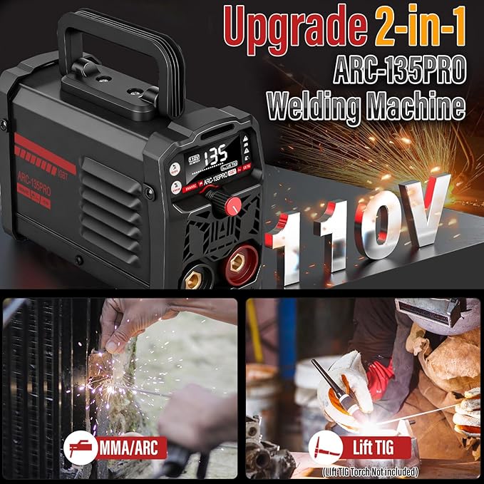 Stick Welder,Upgraded MMA-135PRO Welding Machine 110V,ARC/Lift TIG 2 In 1 Mini Welder Machine,Home DIY Arc Welder,Portable Welder with Hot Start,Arc force and Anti-Stick (Black)
