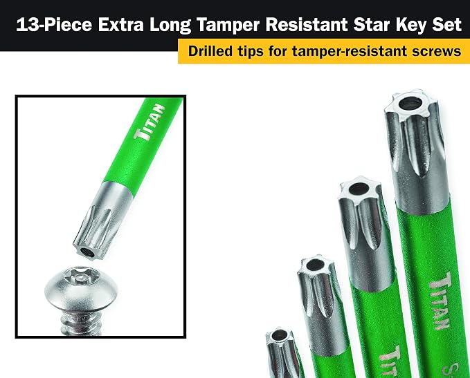Titan 12715 Extra-Long Arm Tamper Resistant Star Key Set
