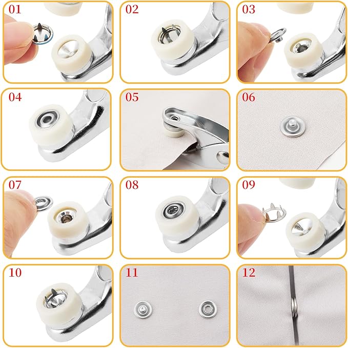 DEVPSISR 100 Sets Metal Snaps Buttons with Fastener Pliers Press Tool Kit Perfect for DIY Crafts Clothing Sewing, 9.5mm Snap Button Fasteners Kit（Color Solid）