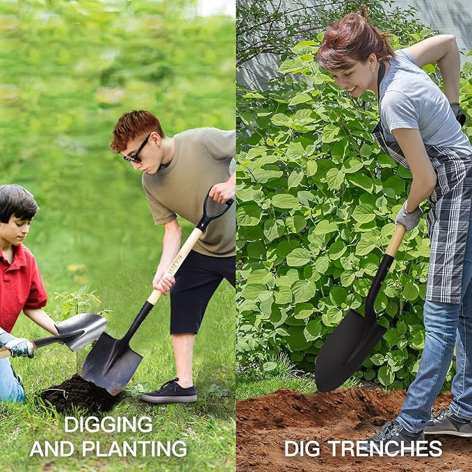 KOLEIYA 41 Inch Round Point Shovel for Digging,Heavy Duty Garden Shovel with D-Handle,Wooden Handle,Ideal for Gardening,Landscaping,Beach,and Snow Removal