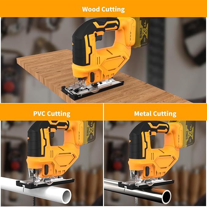 bellaDimora Jigsaw Tool Compatible with DeWalt 20V MAX Battery | Cordless with LED Light, 0-45° Bevel Cuts, 3 Orbital Settings, Wood/Metal/PVC Cutting, Tool-Free Blade Change (No Battery)