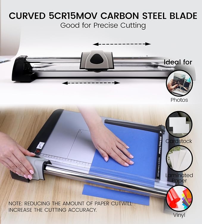 Rotary Paper Cutter, Heavy Duty Paper Trimmer 360mm(14.17") Cutting Length with Safety Blade Handle and Guides,15 Sheets Capacity,Ideal for Offices,Homes,Printing Shops,Photo Studios