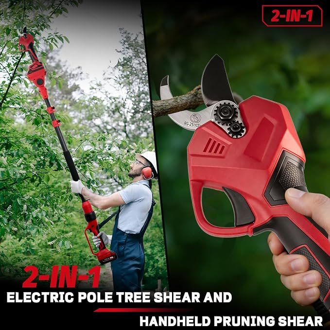 2-in-1 Electric Pruning Shear for Milwaukee M18 18V Battery, 1.5" Cutting Diameter Cordless Power Pruner with 14.7FT Reach Extension Pole, Brushless Motor Pruner for High Branch Trimming(Tool Only)