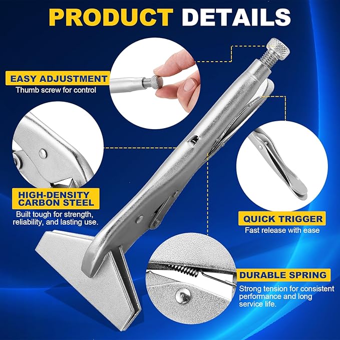 DASBET 10" Locking Sheet Metal Clamp 2 PCS | Heavy Duty Sheet Metal Grip Tool, Welding Locking Plier Tools, Adjustable Opening Nickle Plated Welding Plier Sheet Vice Grip Tool