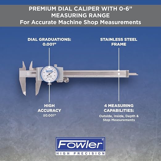Fowler 52-008-706-0, Premium Dial Caliper With 0-6" Measuring Range (White)