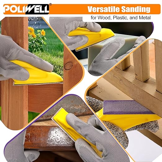 POLIWELL Micro Sand Paper Kit 3.5” x 1” Mini Sanding Block for Small Projects, Detail Handle Sanding Tools Sandpaper 80 to 600 Grit for DIY Crafts Wood Finishing Tight Narrow Spaces Polishing,80 PCS