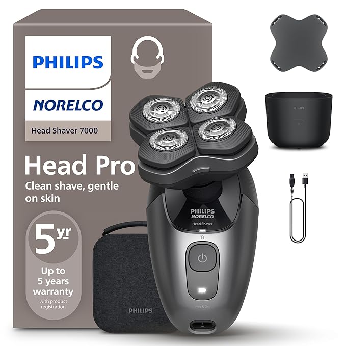 Philips Norelco Head Shaver Pro 7000 Series - Electric Shaver for Men and Women, 360° Flexing Head & ComfortCut Blades for Clean Shave, Gentle on Skin, Model HS7980/40