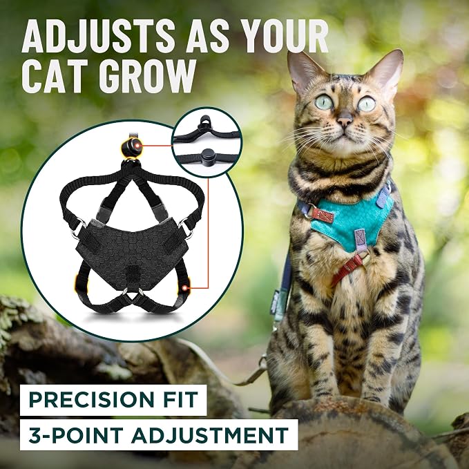 Houdini™ Escape Proof Cat Harness and Leash (Turquoise, M/L) | Adjustable walking vest with 6ft lead, breathable mesh, secure snug fit, lightweight for travel, hikes and daily adventures