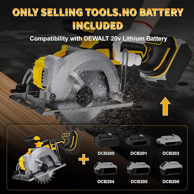 5.5 Inch Cordless Circular Saw for Dewalt 20V Battery(No Battery), Power Wood Saw with Brushless Motor, 0-45° Cutting Bevel, Max Cutting Depth 1.9"(90°), 1.57"(45°), Idea for Wood, Plastic, Soft Metal