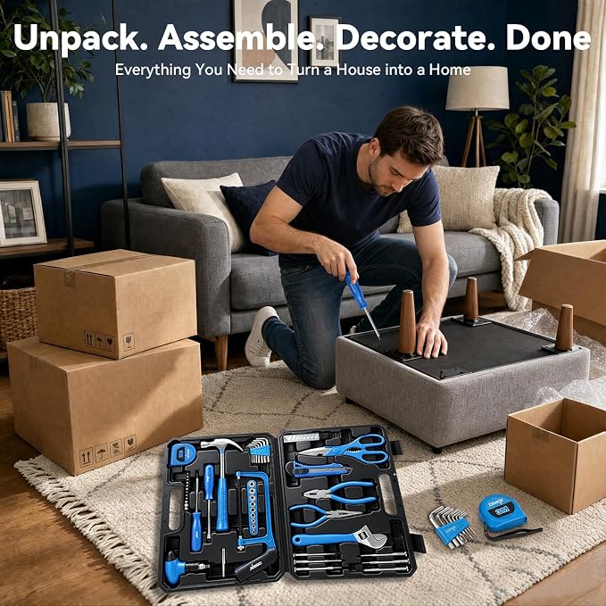 DISEN Home Tool Set with Storage Case Hammer Wrench Pliers Screwdrivers