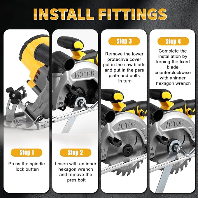 6 Inch Cordless Circular Saw for Dewalt 20V Battery (No Battery), Power Wood Saw with Brushless Motor, 0-45° Cutting Bevel, Max Cutting Depth 2"(90°), 1.3"(45°), Idea for Wood, Plastic, Soft Metal