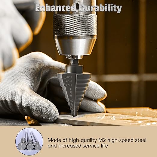 Lichamp Step Drill Bit for Metal Sheet Heavy Duty, Genuine M2 HSS Step Up Down Drill Bit Stepper Unibit for Steel Hole, 10 Sizes from 1/4 to 1-3/8 inches