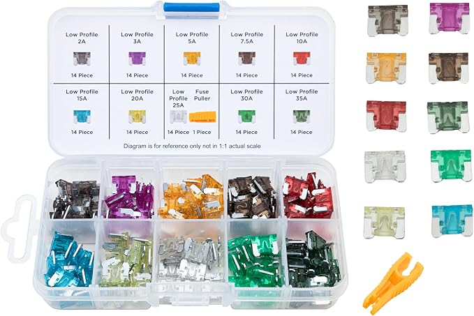 NEIKO 50506A Low Profile Mini Car Fuses Assortment Set, 140pc, Fast Acting, Auto Fuses Kit, Micro Sizes, 2A, 3A, 5A, 7.5A, 10A, 15A, 20A, 25A, 30A, & 35 Amp, Marine Boat, RV, Car Fuse Kit, Fuse Puller
