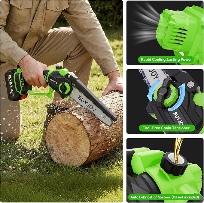 BUYJOY 2-in-1 Mini Chainsaw & Electric Pruning Shears, 1.8" Cutting Capacity, 8 Inch Cordless Chainsaw with 2 x 4.0Ah Batteries, Battery Powered Branch Cutter for Tree Trimming and Garden Pruning