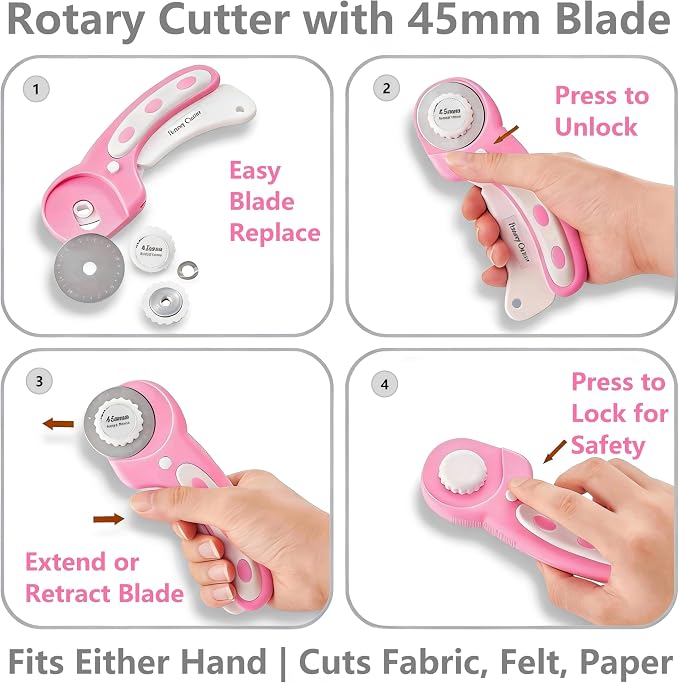 Quilting KIT with Quilting Ruler Holder, Rotary Cutter, Curved Corner Cutter Quilting Ruler, Slotted Quilting Ruler, Arcs & Fans Quilt Circle Cutter Ruler,Non Slip Ruler Grip Rings, Heat Erasable Pens