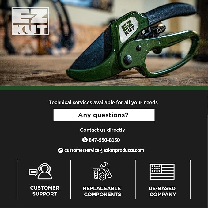 EZ Kut Heavy Duty Ratcheting Pruning Shears Green with Holster and Sharpener, Garden Hand Pruner with Ballistic Nylon Sheath, Arthritis Friendly Anvil Clippers for Thick Branches Cuts Up to 1.5 Inches