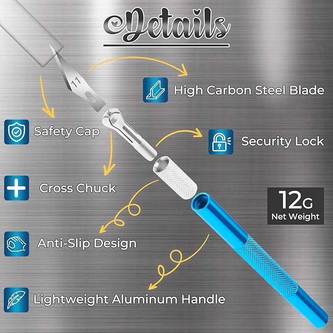 DIYSELF Exacto Knife, 2 Exacto Knives with 40 Spare Exacto Blades, Craft Knife, Hobby Knife, Precision Exacto Knife Set for Crafts, Arts, Modeling, Scrapbooking (#11#16#17), Wood Carving Tools