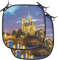 Lunarable Paris Chair Cushion Pads Set of 2, Notre Dame at Dusk Paris France Riverside Scenery Water Reflection, Anti-Slip Seat Padding for Kitchen & Patio, 16"x16", Yellow Brown Blue