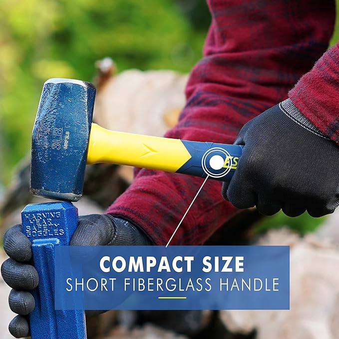 ESTWING Sure Strike Drilling/Crack Hammer - 3-Pound USA Made Sledge with Fiberglass Handle & No-Slip Cushion Grip - MRF3LB