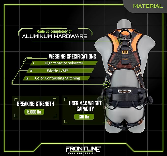 FRONTLINE FALL PROTECTION Harnesses + D-Ring+ Multiple Styles + OSHA and ANSI compliant