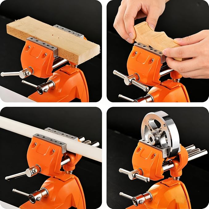 360° Swivel Clamp Bench Vise with Post, Orange for Woodworking DIY
