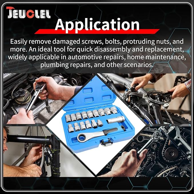 17PCS Pass Through Socket Set, Chrome Vanadium Steel, Versatile Space-Saving Design, Efficiency and Dependability, Enhanced Grip and Accessibility | Metric, Deep Socket Wrench Adapter, Reversing Ratchet, Extension Bar, Cr-V Steel, Low Profile, Long Bol...