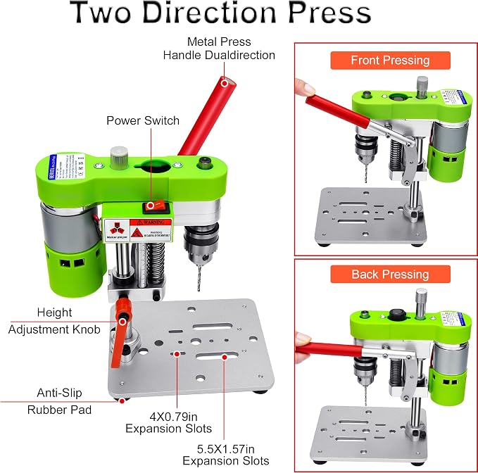 Mini Drill Press, Benchtop Portable Electric Drilling Machine, CNC 795 Motor, B10 Chuck, for Metal, Wood, Jewelry, DIY Crafts (green)