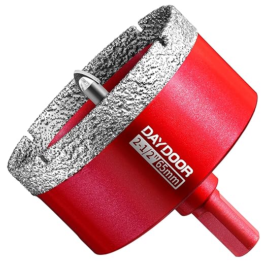 DAYDOOR 2-1/2" Diamond Hole Saw Bit with Pilot Drill Bit -1pc 65mm Diamond Tile Hole Saw with Guiding Bit for Porcelain Tile Ceramic Pottery Granite Stone Glass Bottles(3/8" Triangle Shank)