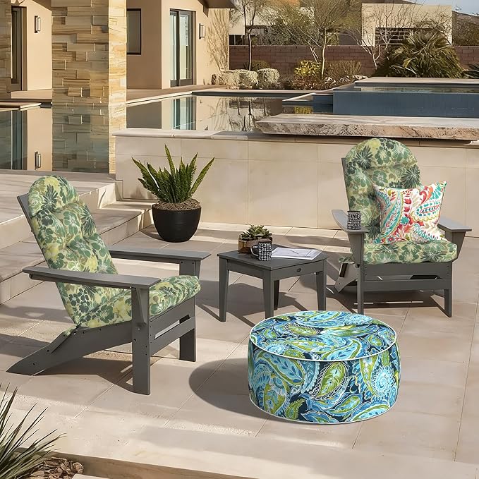 LVTXIII 2 Pack Outdoor Adirondack Chair Cushions, 44x19x4 Inch Water Repellent Patio Cushions for Rocking Chairs, Thick Tufted High Back Seat Cushion Set, Green Rose