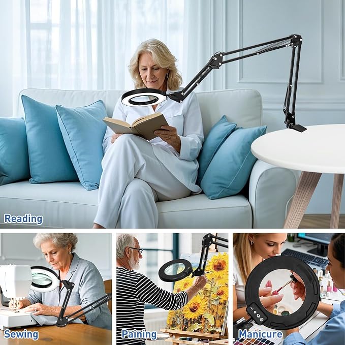HITTI 12X Ultra Long Magnifying Glass with Light and Clamp