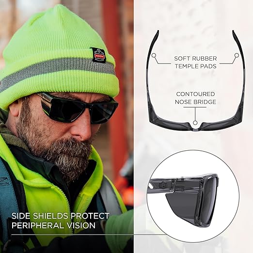 Ergodyne Skullerz SIXTEN Safety Glasses with Side Shields, Anti Fog + Anti Scratch, ANSI z87.1 with Protective Microfiber Bag