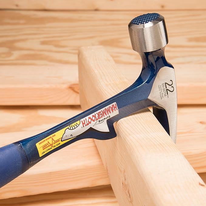 ESTWING Hammertooth Hammer - 22 oz USA Made Straight Rip Claw Hammer with Milled Face & Shock Reduction Grip - E6-22TM