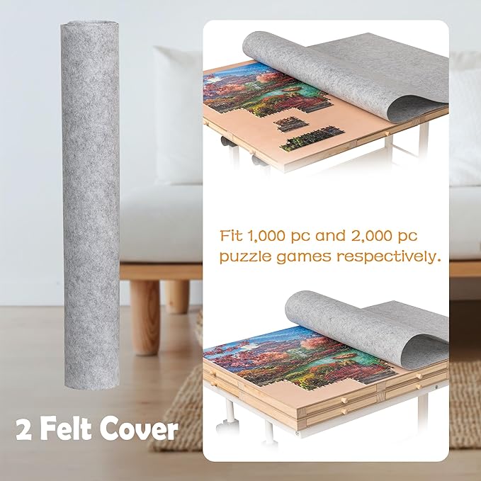 Tektalk 2000 Piece Foldable Puzzle Board with Height Adjustment, Jigsaw Puzzle Table with 2 Felt Cover & 8 Sorting Trays/Drawers, Puzzle Easel with Legs, Enclosed with 4 Roller Wheels (White)