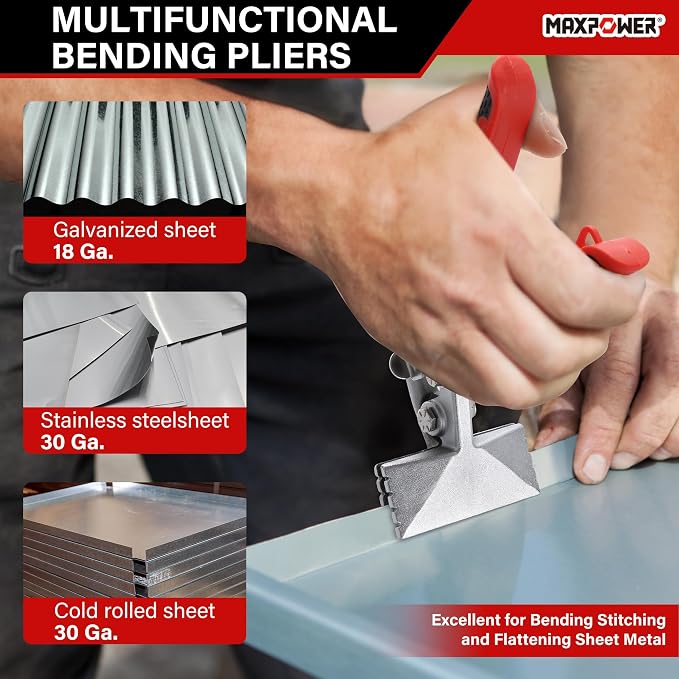 MAXPOWER Sheet Metal Hand Seamer, 3" Offset Jaw and 6“ Straight Jaw Sheet Metal Bender Tools with Ergonomic Handle, 2-Pack Metal Bending Tools
