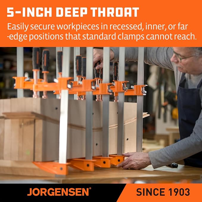 Jorgensen 36-Inch Deep-Reach Throat Bar Clamps, 5" Throat Depth, 2-Pack