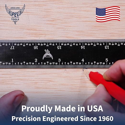 PEC Tools Stainless Steel Ruler Set (6"+12"), High-Contrast Machinist Ruler with Markings 1/32", 1/64", 1/50" and 1/100", Made in USA