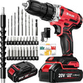20V Cordless Drill Set,Electric Power Drill Cordless,Power Drill Drivers,Electric Screwdriver - 2.0Ah Batteries, 30Nm，21+1 Torque,2 Speed,34pcs Acessories,Built-in LED,Kit for Home,Red
