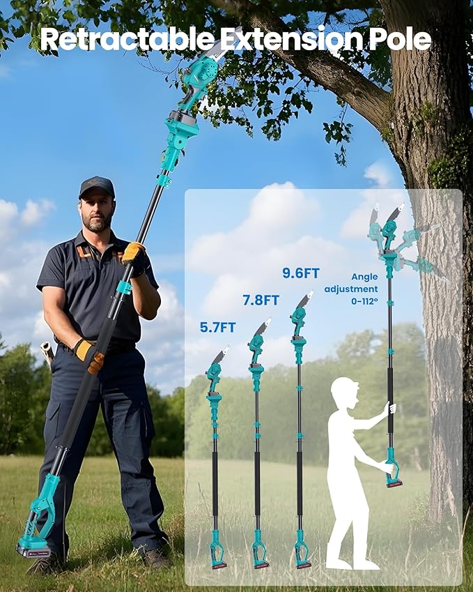 8" Electric Pole Saws for Tree Trimming,Brushless Mini Chainsaw Cordless with Extension Pole 2 Batteries, Battery Powered Hand Held Chain Saw Pole Pruner for Cutting Tree Limbs, Gifts for Mother's Day