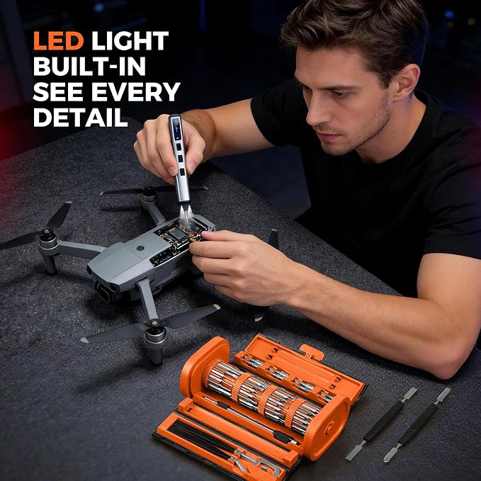 UF-TOOLS Mini Electric Screwdriver, 83 in 1 Cordless Rechargeable Small Power Screwdriver Set with 71 Bits, Led Light and Magnetic Mat, Professional Repair Tool for Phone Camera Laptop PC, Orange